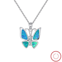 wholesale S925 Sterling Silver Butterfly Iridescent Opal 4A Zircon Necklace, Cross-Border Bestseller Direct from Manufacturer-Synthetic white opal, 4A white zirconium, rose gold plating, chain length 44+5cm 925 silver