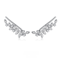 wholesale 925 Sterling Silver Leaf Earrings with Zircon Cross-borderIns Style Wholesale for Women-Platinum 925 silver