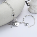 wholesale Sterling Silver S925 Korean Style Ins Heart Key Cross Multi-Component Personalized Bracelet Vintage Thai Silver Bracelet-0-1