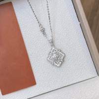 wholesale S925 Silver French Vintage Courtly Style Brushed Mother-of-Pearl Four-Leaf Clover Necklace for Women, Exquisitely Sophisticated Diamond-Shaped Collarbone Chain-Brushed White Shell Lace Necklace / Approx. 2.67g &gt;TL013861 Sterling Silver