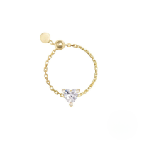 wholesale S925 Sterling Silver Adjustable Open Ring With Simulated Zirconia, Ins Chain Design For Women-Golden heart shape Adjustable opening