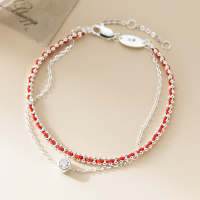 wholesale 990 Sterling Silver Fresh and Sweet Ins Style Niche Design Exquisite Single Diamond Red String Double Layer Bracelet S7799-990 sterling silver bracelet gold 925 silver