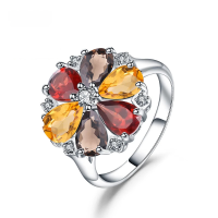 wholesale S925 Sterling Silver Fashionable Light Luxury Ins Style Natural Colored Gemstone Ring with Natural Colored Crystal Gemstone-Mixed Gemstones (Topaz)  US Size 5