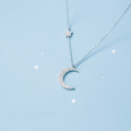 wholesale S925 Sterling Silver Necklace for Women Korean Style Fashion Elegant Diamond-Inlaid Crescent Moon Minimalist Star and Moon Chain D7162-0-2