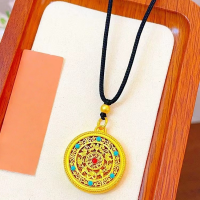 wholesale 999 Sand Gold Same as in Gold Store Filigree Five Blessings Perfect Ruyi Pendant Necklace Eight Treasures Compass Sweater Chain Unisex-Five blessings complete one (with rope)