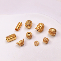 wholesale Gold-plated S925 Silver Buddha Head Ingot Zhajilamu Through-hole Bracelet Necklace String Accessories DIY Semi-finished Products-Zakiram round spacer beads