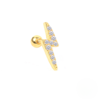 wholesale S925 Sterling Silver Single Lightning Prong-set Zircon Threaded Ear Stud, Trendy Ins Cartilage Piercing Earring-Single gold-white diamond