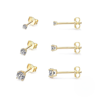wholesale S925 Sterling Silver 3-piece Set Of Minimalist Stud Earrings With European French-style Zircon Accents-Gold color - set of 3