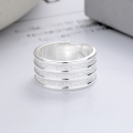 wholesale S925 Sterling Silver European and American Cross-Border Minimalist Style Wide-Band Sandblasted Triple-Layer Stackable Geometric Open Ring-0-0
