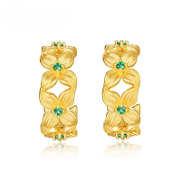 wholesale S925 Gold-Plated Metal, Retro Sandblasted High-End Four-Leaf Clover Petal Earrings for Women Wholesale-Cultured Emerald 925 Silver