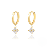 wholesale S925 Sterling Silver Zircon Snowflake Hoop Earrings, Creative Fashion Earrings-Gold-White Diamond