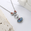 wholesale S925 Sterling Silver Retro Antique Style Epoxy Resin Enamel Peony Flower Luxury Elegant Pendant-0-2