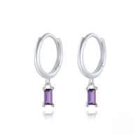 wholesale S925 Sterling Silver French Baguette Earrings With Zirconia,。-White gold-purple zircon