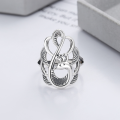wholesale S925 Sterling Silver Vintage Palace Ethnic Style Openwork Wide "Phoenix Arrival" Auspicious Meaning Adjustable Ring-0-2