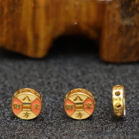 wholesale S925 sterling silver gold-plated enamel six-word mantra spacer beads DIY hand-woven bracelet necklace stringing jewelry accessories-Tai Chi through hole