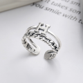 wholesale S925 Sterling Silver Korean Style Double-Layer H Letter Interlocking Chain Design Trendy Streetwear Versatile Ring-0-0