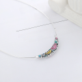 wholesale S925 Sterling Silver Retro Filigree Openwork Resin Enamel Ethnic Floral Pattern Choker Pendant-0-2