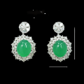 wholesale Gold-plated 925 Silver Earrings with High-Carbon Diamond, Muzo Green Natural Chalcedony Cabochon, New Chinese Style Party Event Women's Ear Drops-0-1