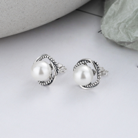 wholesale S925 Sterling Silver Retro Vintage Style Square Openwork Double-Layer Pearl Inlaid Elegant Earrings-YFR059/about 3.3g