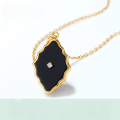 wholesale S925 silver plated with 9K gold Japanese retro-style geometric black onyx pendant women's necklace with classic mirror pattern-0-0