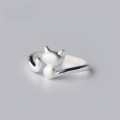 wholesale S925 Silver Lovely Frosted Cat Open Ring Sweet Animal Index Finger Ring Trendy J0785-0-0