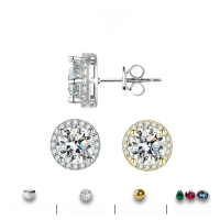 wholesale S925 Sterling Silver Women's New Round Stud Earrings with Moissanite for Wedding Gifts from Direct Factory Wholesale-S925 silver round earrings (white) 10 points + 10 points two certificates