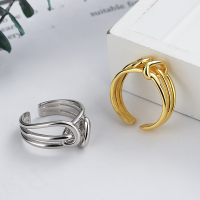 wholesale S925 Sterling Silver Korean Dongdaemun Multi-Layer Twisted Crossover Open Ring Women's Minimalist-DJ1102/white gold, approximately 4.4g>Adjustable opening