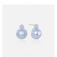 wholesale S925 Silver Japanese Korean Style Creative and Unique Zircon Round Pearl Ear Stud Earrings for Women, with Diamond Accents and Shell Pearl-003206-Platinum S925 Silver