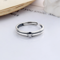 wholesale S925 Sterling Silver Retro Vintage Minimalist Simple Cold Light Smooth Surface Zircon Inlaid Single Stackable Adjustable Open Ring-0-1
