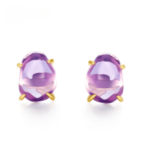 wholesale S925 Sterling Silver Cross-Border New Simple Irregular Natural Crystal Four-Prong Earrings, Amazon Best-Selling Earrings-Natural pink amethyst &gt; 925 silver