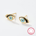 wholesale Metal: 925 Sterling Silver Cross-border Exclusive Supply Personalized and Elegant Women's Stud Earrings with Diamond-Inlaid Evil Eye Design European and American Style Wholesale Earrings-0-6