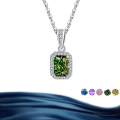 wholesale S925 sterling silver cross-border wholesale rectangular emerald halo moissanite pendant necklace women's silver jewelry accessories-0-9
