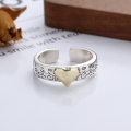wholesale S925 Sterling Silver Retro Cool Graffiti Sunflower Inlaid Round Gemstone Heart Adjustable Ring-0-2