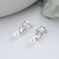wholesale S925 Sterling Silver Korean Style Elegant Small Chanel-inspired Zircon and Pearl Drop Earrings-YFR058/approx. 3.6g 925 silver