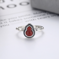 wholesale S925 silver antique vintage inlaid southern red agate peace gourd personalized design ethnic fashion ring-0-1
