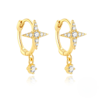 wholesale S925 Sterling Silver Hexagram Earrings With Elegant Floral Accents And Crystals For Layered Everyday Wear-Gold#1 925 Silver