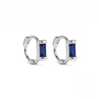 wholesale S925 Sterling Silver Ins Square Zircon Ear Clasp With Single Creative Stud, Popular In Europe And America-Platinum-Blue Diamond