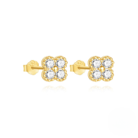 wholesale S925 Sterling Silver Petal Set With Zircon And Turquoise, A Minimalist European-style Accessory Collection-Gold Earrings-White Diamonds 925 Silver