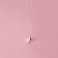wholesale S925 Sterling Silver Korean Style Minimalist Fashion Single Diamond Heart Necklace Summer Fresh and Sweet Choker D8576-S925 Silver Necklace 925 Silver
