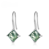 wholesale S925 Sterling Silver Inlaid with Moss Agate Amazon Cross-Border Fashion Minimalist Stud Earrings for Women, Elegant and Unique Wholesale Earrings-Green Moss 925 Silver