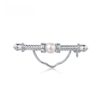 wholesale S925 Sterling Silver Japanese and Korean New Light Luxury Vintage Freshwater Pearl Brooch Pendant, Niche High-End Accessory Wholesale-Thick silver platinum (excluding pendant)  925 silver