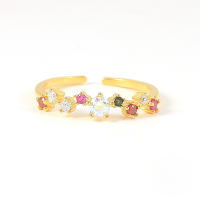 wholesale S925 Sterling Silver Geometric Moon Small Zircon Flash Open Ring, Tiktok Style Colorful Zircon Exquisite Index Finger Ring For Women-Gold-Style 3 Adjustable opening