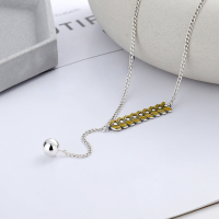 wholesale S925 Sterling Silver Personalized Korean-style Trendy Resin Yellow Leaf Design Round Ball Tassel Niche Necklace-YL378 about 8.3 grams 925 silver