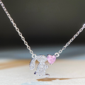 wholesale S925 Sterling Silver Rabbit Necklace for Women, Chinese Zodiac Birth Year Chain, Minimalist Pink Heart Zircon Collarbone Chain Wholesale-0-0