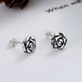 wholesale S925 sterling silver vintage distressed rose flower stud earrings, small and delicate, elegant palace-style earrings for women-0-0
