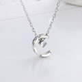 wholesale S925 Sterling Silver Chanel-style C-Loop Quilted Pattern with Zircon Accent Necklace, Simple and Fresh Lady-like Pendant Accessory-0-1