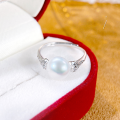 wholesale S925 Sterling Silver 6A Grade High-Luster Natural Freshwater Pearl Ring with Micro-Paved Zirconia Minimalist Style Wholesale-0-0