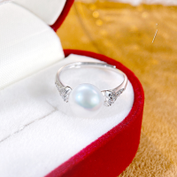 wholesale S925 Sterling Silver 6A Grade High-Luster Natural Freshwater Pearl Ring with Micro-Paved Zirconia Minimalist Style Wholesale-JZ015459 Opening adjustable