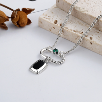 wholesale S925 Sterling Silver Korean Dongdaemun Creative Green Zircon Epoxy Square Pendant Necklace for Women-YL251/approx. 9g>925 silver