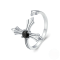wholesale S925 Sterling Silver Geometric Cross Ring with Floral Butterfly Minimalist Adjustable Open Size Ring-0-6